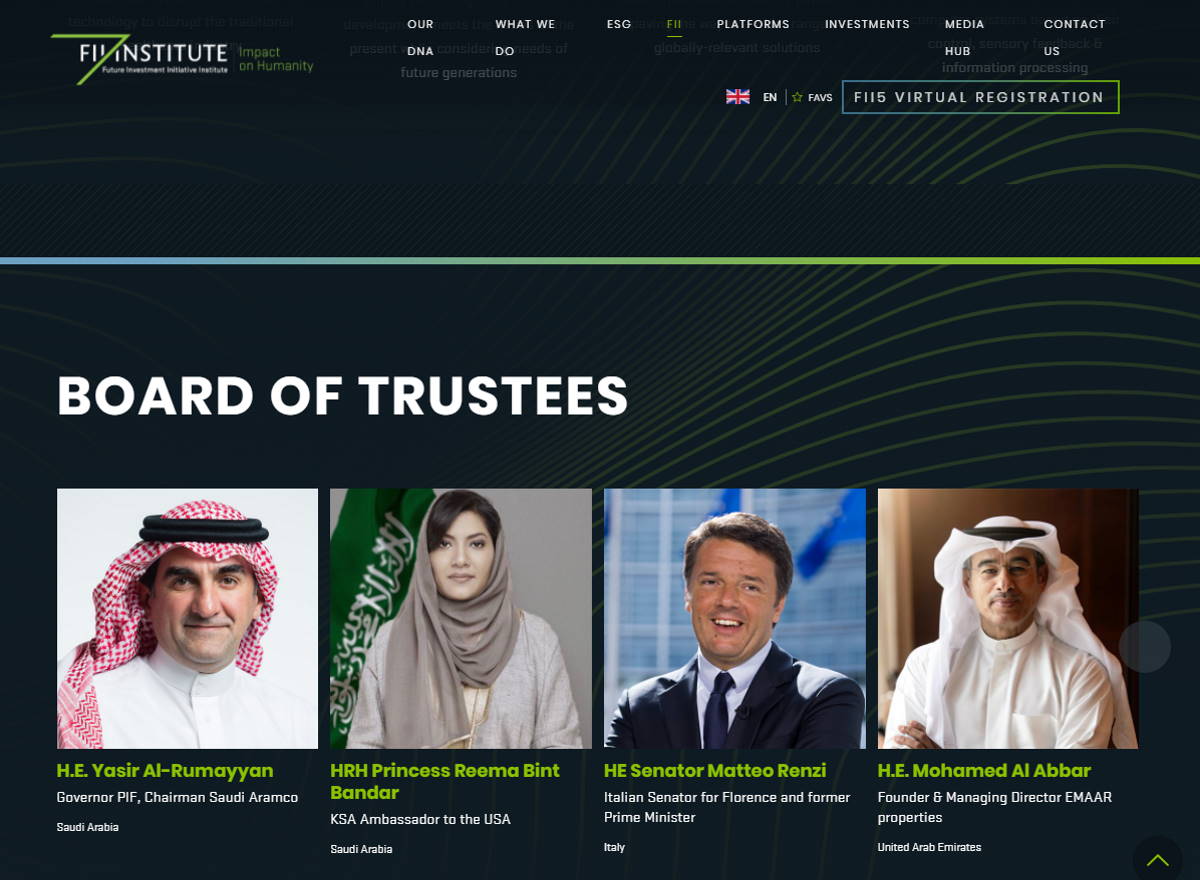 Renzi, membro dell'FII Insitute Board of Trustees, partecipa alla 5.a edizione del Future Investment Initiative