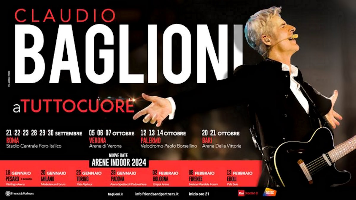 Claudio Baglioni: dopo i maxieventi live di Roma, Verona, Palermo e Bari, lo show aTUTTOCUORE entra nelle arene indoor, da gennaio 2024.