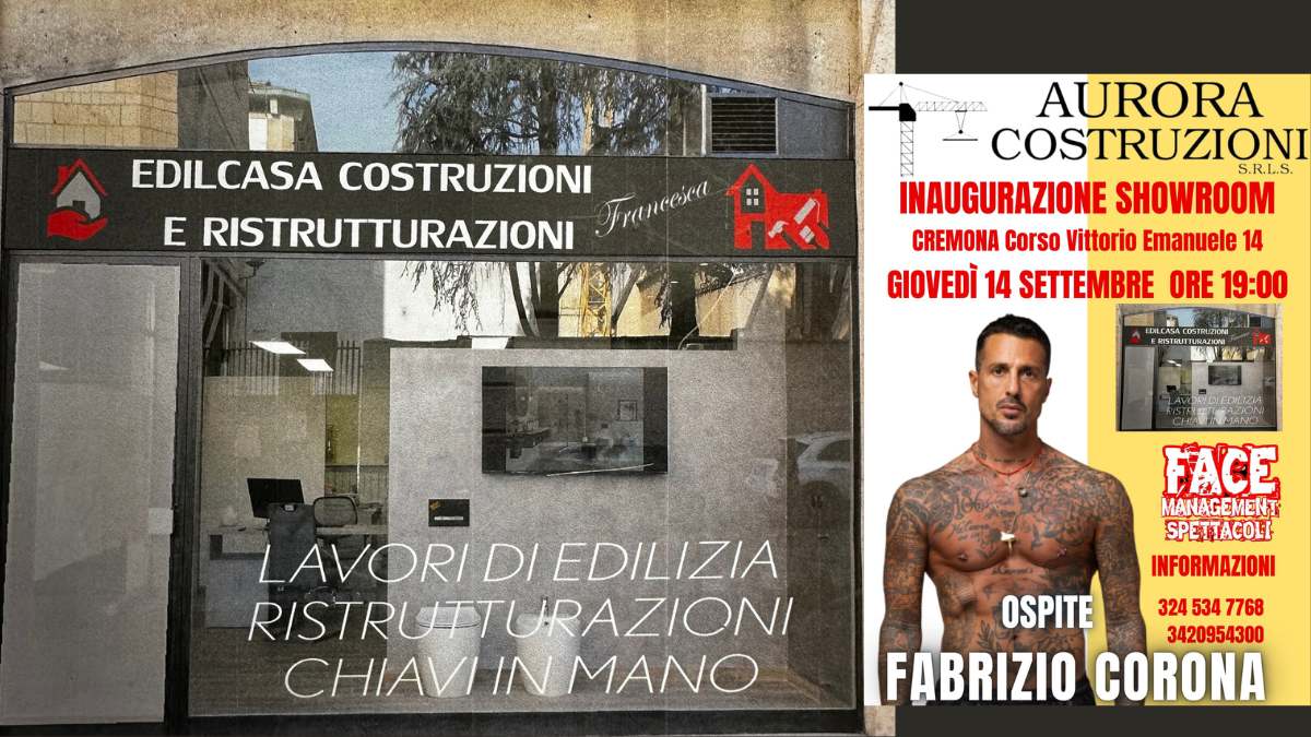 FABRIZIO CORONA giovedì 14 inaugurazione Showroom edile a Cremona