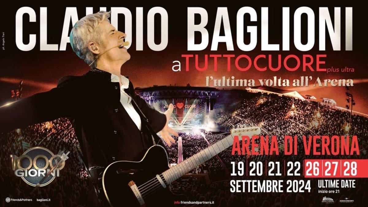 A settembre, 7 grandiosi eventi all'Arena di Verona per Claudio Baglioni, con aTUTTOCUOREplus ultra. In prevendita, le 3 nuove date (26-27-28 settembre)