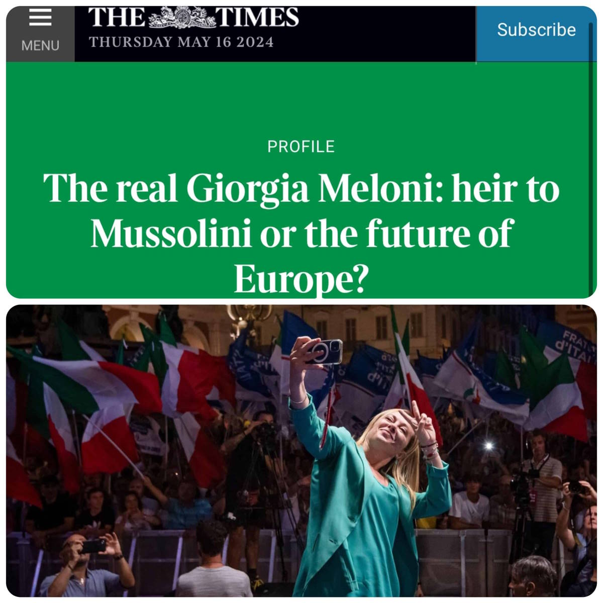 The Times scopre la vera Giorgia: il suo piano di riforme costituzionali fa pensare a Mussolini