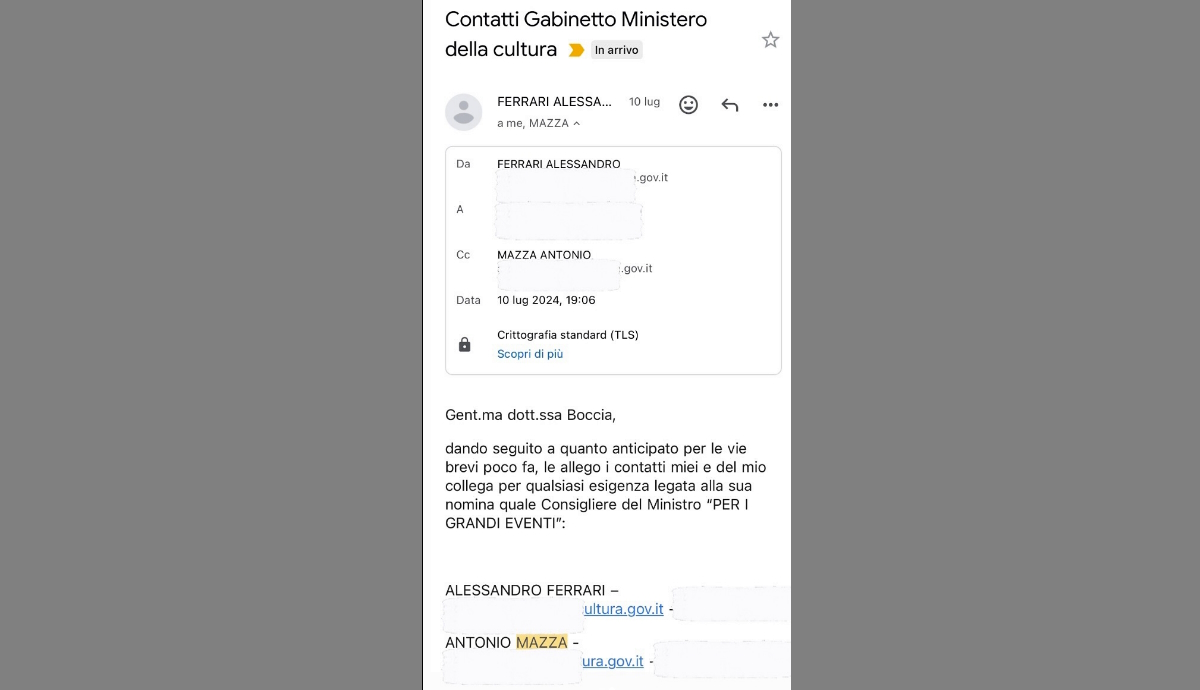 La nuova mail con cui Maria Rosaria Boccia mette ulteriormente in imbarazzo il ministro Sangiuliano