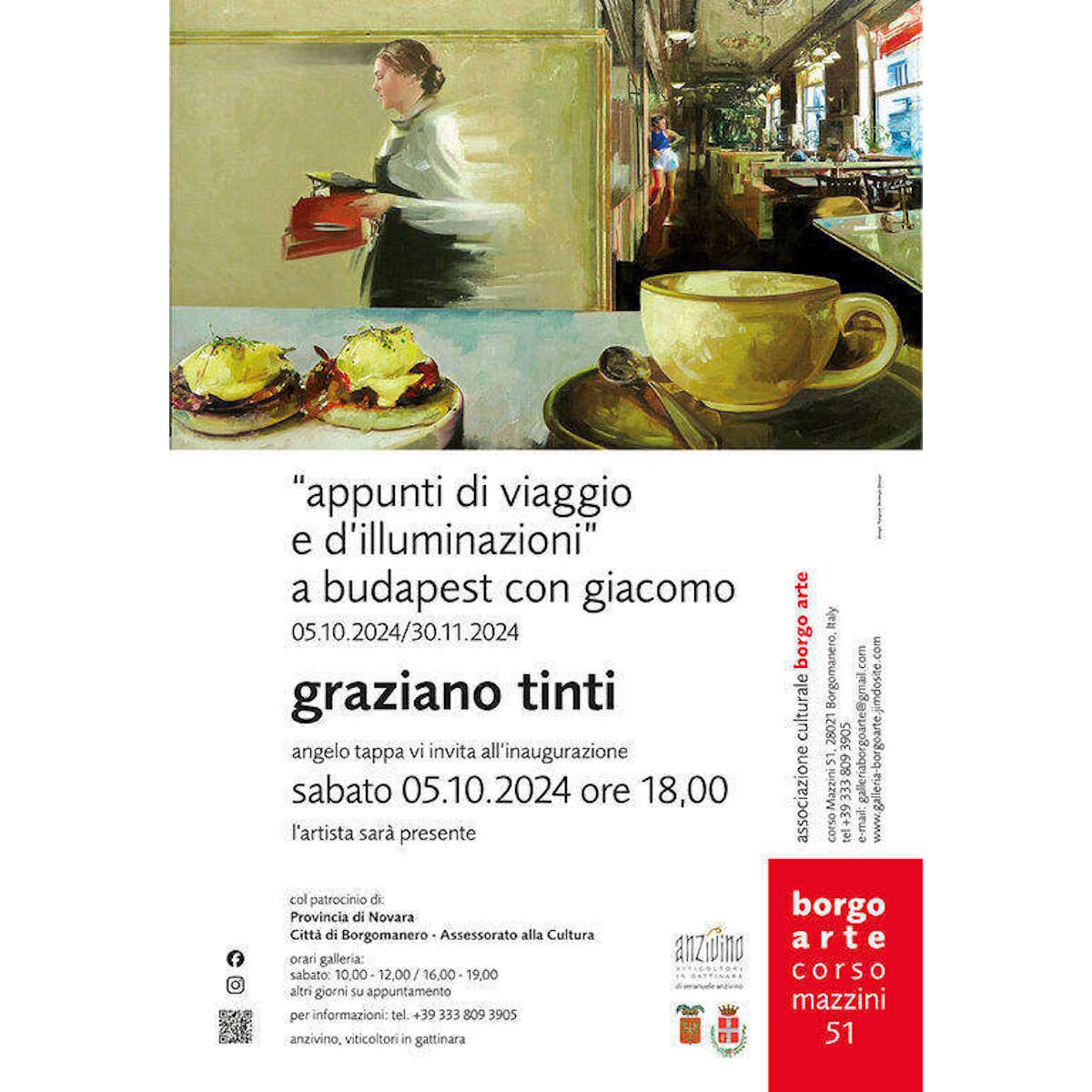 Inaugurazione e vernissage mostra “APPUNTI DI VIAGGIO E D'ILLUMINAZIONI - A Budapest con Giacomo” l’ultima tematica dell’artista e pittore, Graziano Tinti