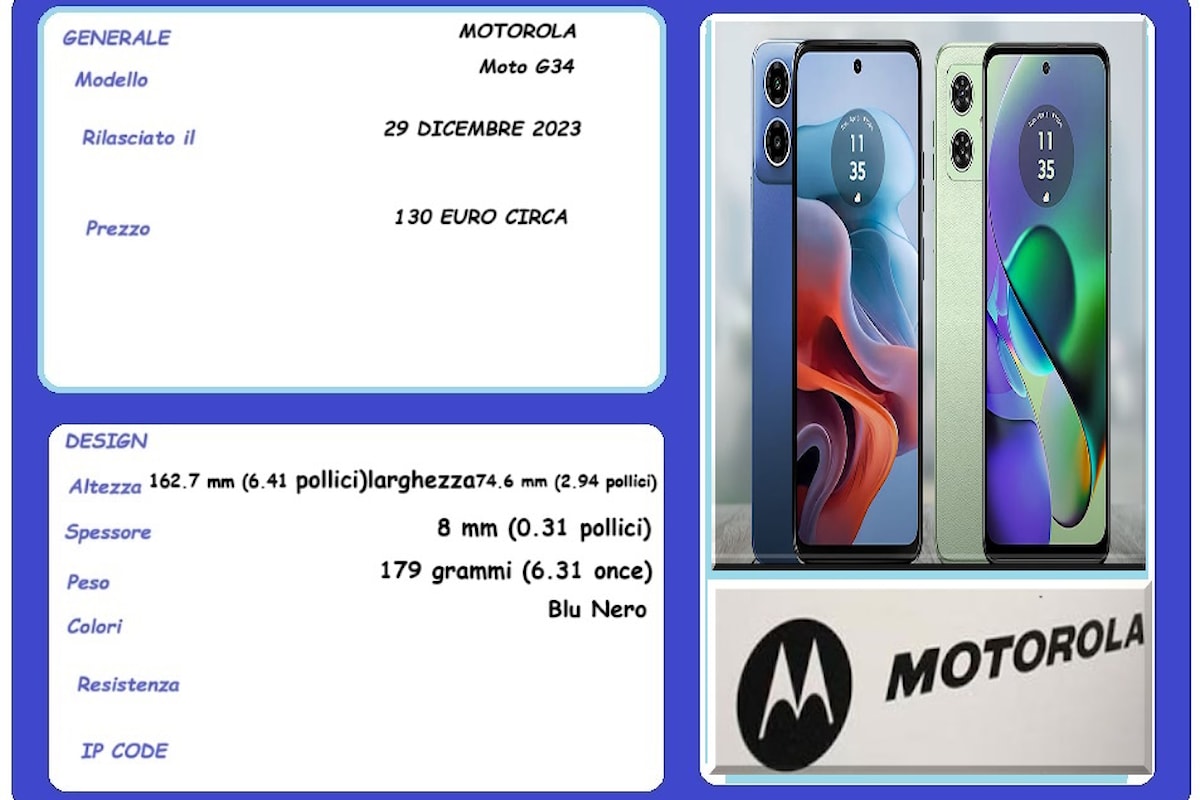 Nuovo Cellulare Motorola Moto G 34, recensione tecnica