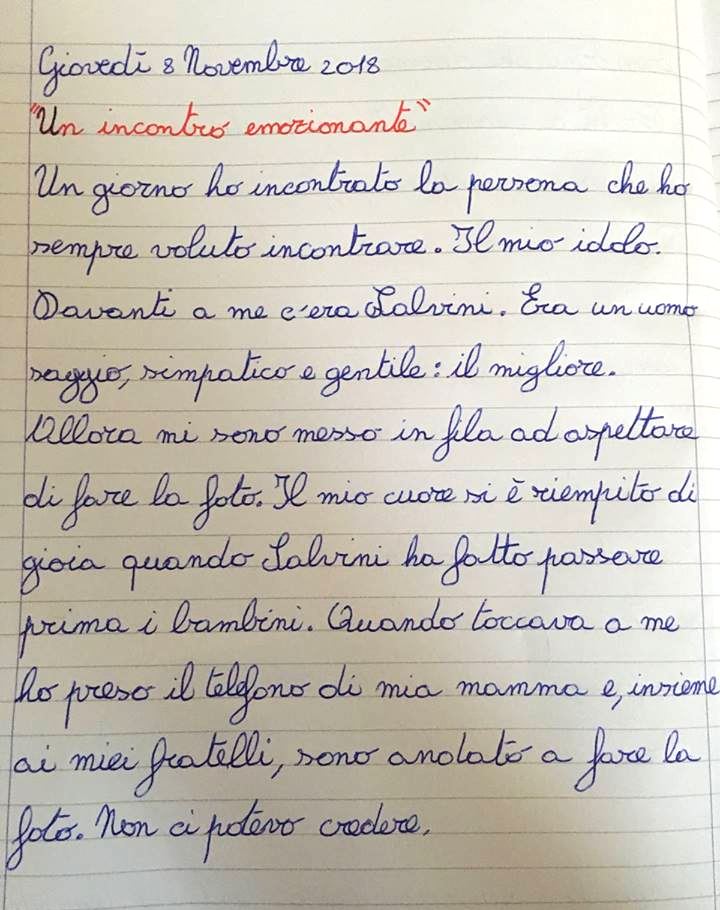 Il tema del bimbo del prossimo ventennio: Salvini è un uomo saggio, simpatico e gentile