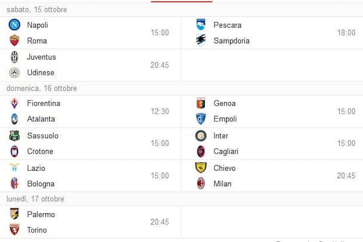 Calendario ed orario ottava giornata Serie A