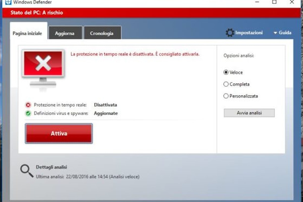 Disattivare Windows Defender su Windows 10 e mettere un nuovo Antivirus