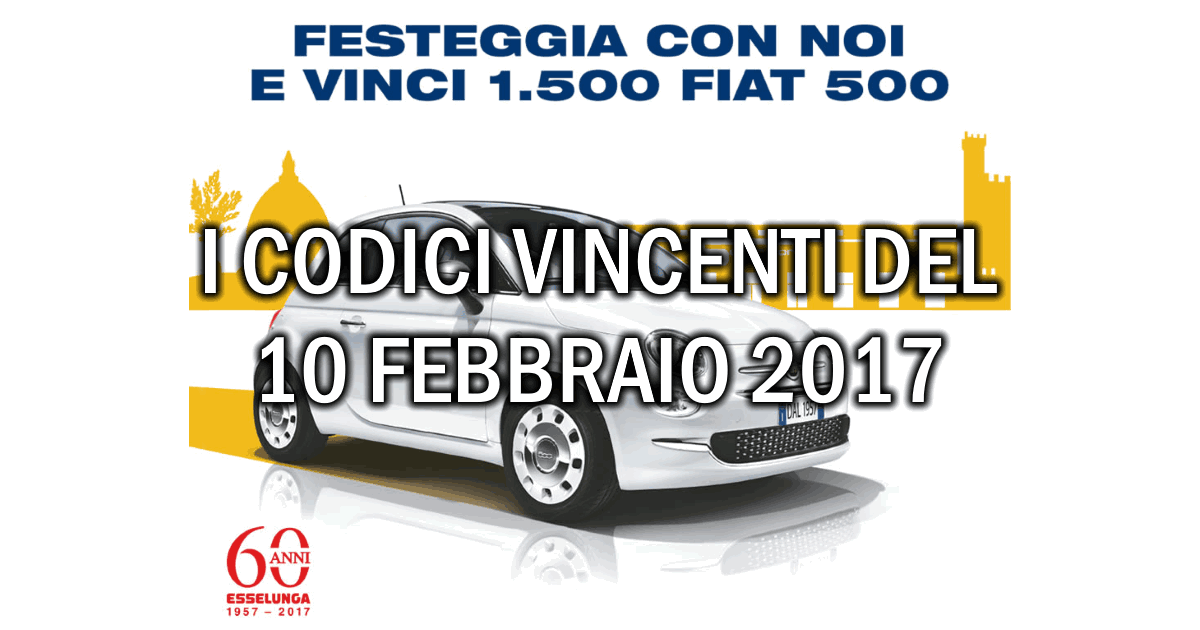 Esselunga:estratti i codici vincenti le 190 Fiat 500 di oggi